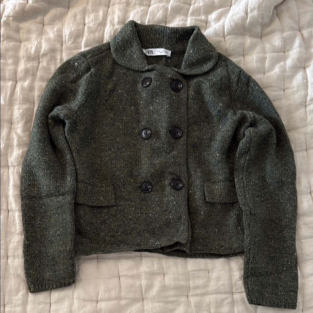 Dark Green Double-Breasted Cardigan